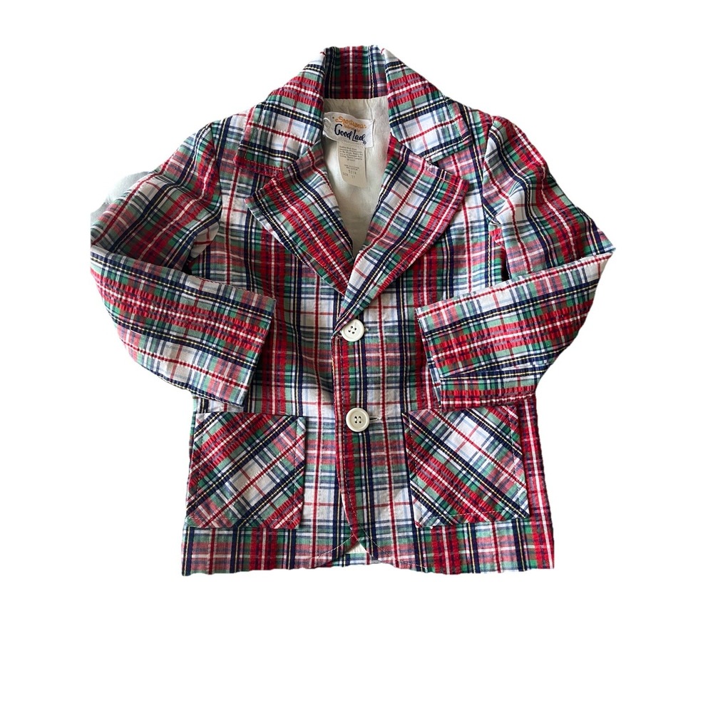 1970's Good Lad Size 2T Vintage Boys Sports Jacket Plaid Red Blue Green White